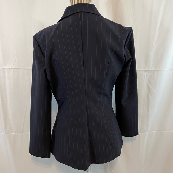 Vintage 90s pin stripe 2 pc suit set jacket & pants size 7 navy white pinstripes - Picture 7 of 16